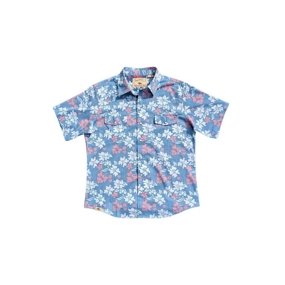 NEW WESTERN ALOHA men's tahitian pareu short sleeve polo in red/white/blue